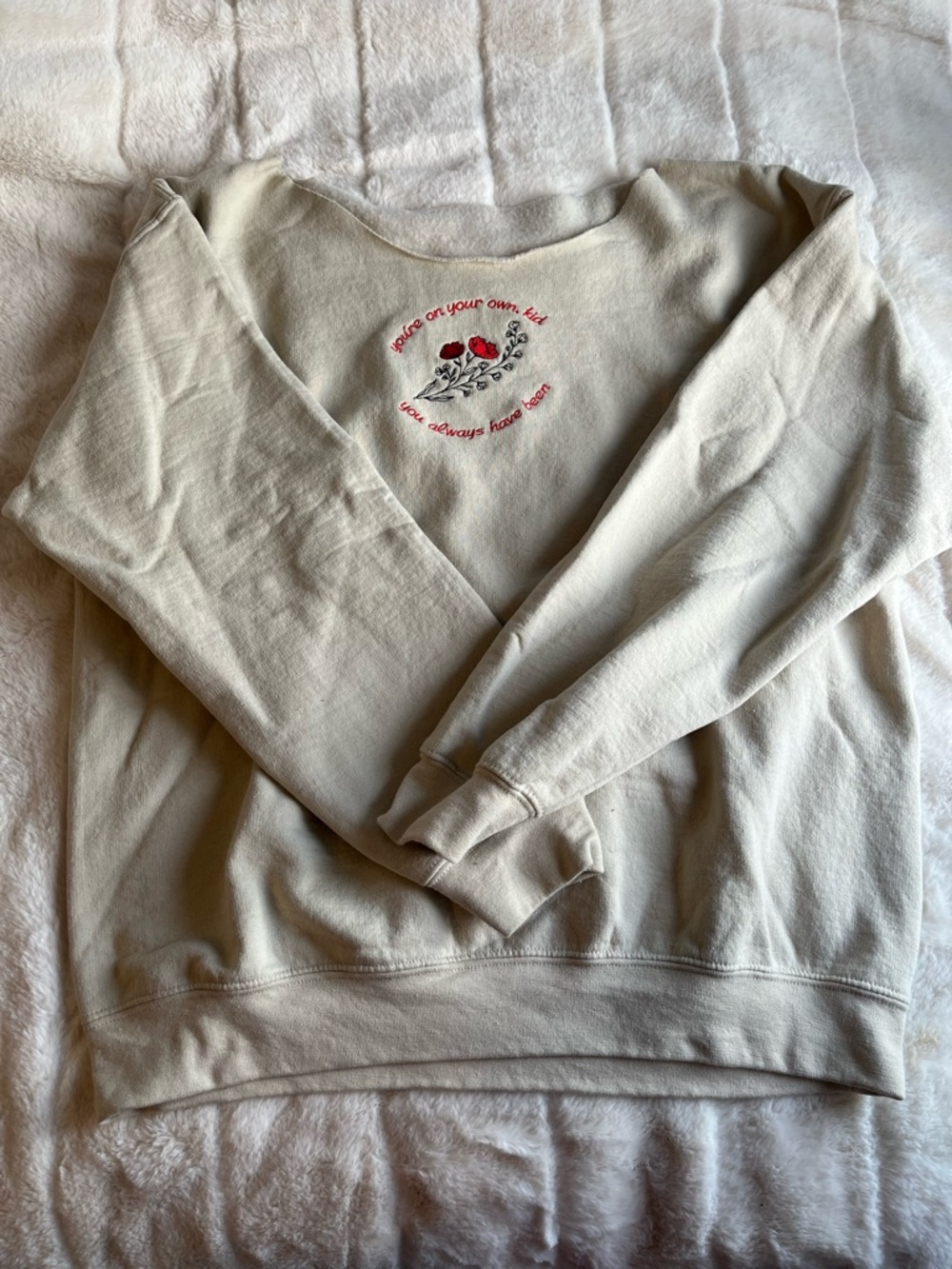 Cream Embroidered Floral Sweatshirt - Women Sweater